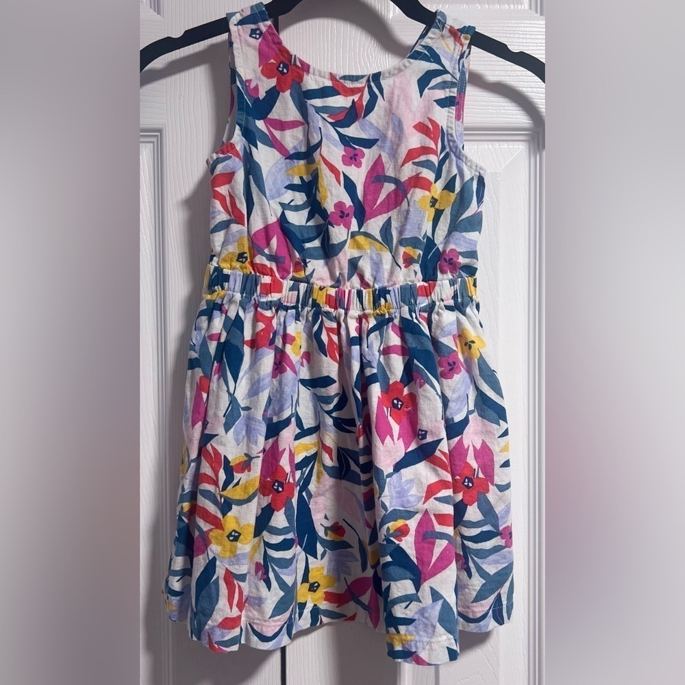 Girls Carters Floral Sleeveless Semi Linen Dress With Elastic Waist